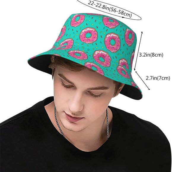 Cute Kawaii Light Blue Cat Cartoon Print Bucket Hat Fisherman Fishing Sun Cap fo - Picture 3 of 5